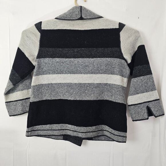 Chicos Womens Button Cardigan Coat Sz 0 Black and White Draped Wool Blend - Picture 4 of 12